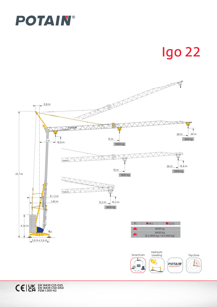 Potain datasheet drawing of the Igo 22