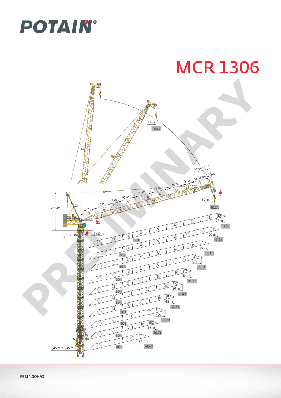 Potain datasheet drawing of the MCR1306