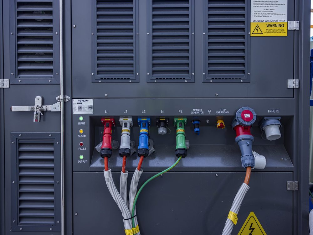 Connector panel on a Potain battery power unit